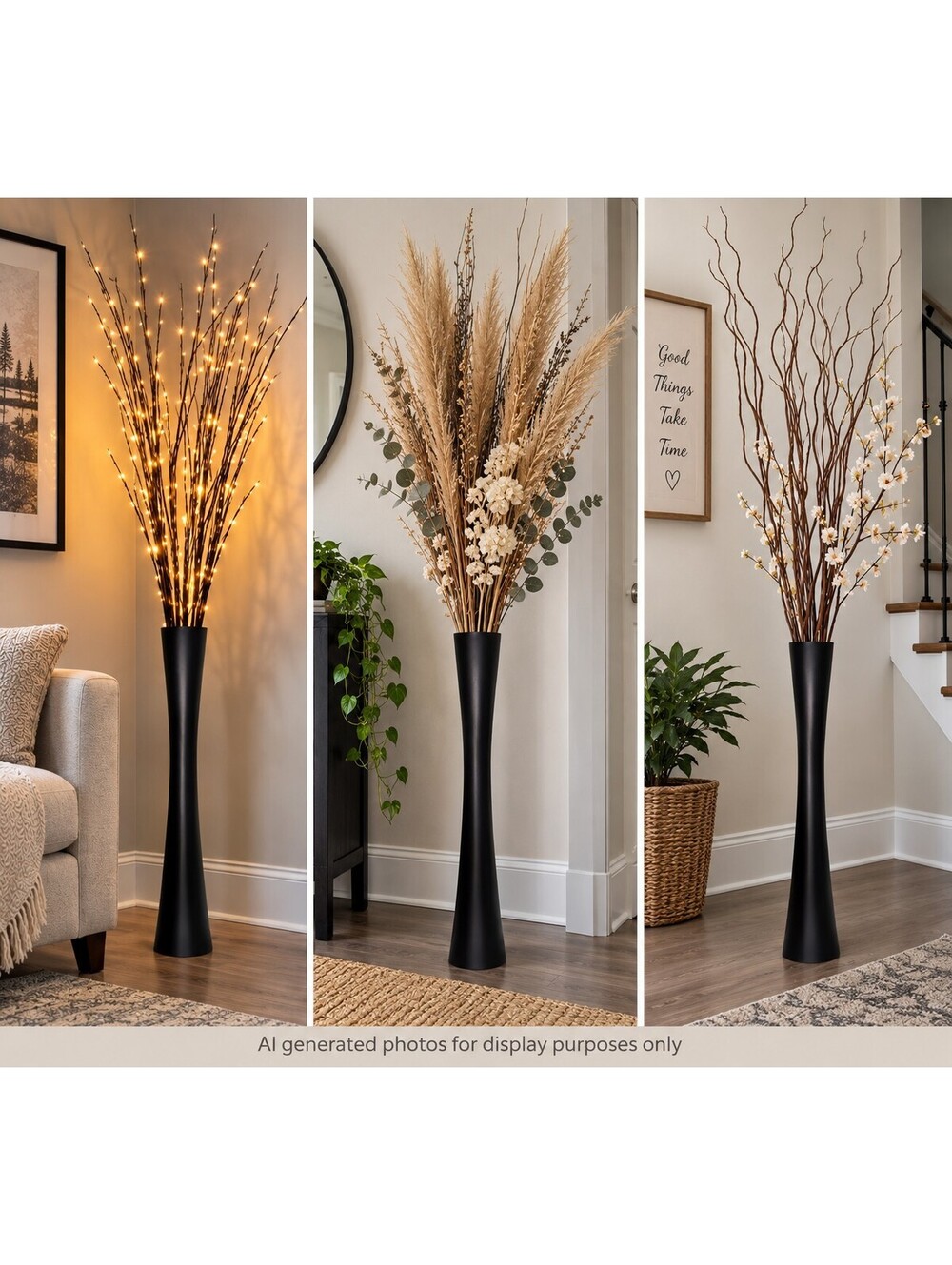 Lighted Elements 23.5" Black Mango Wood Floor Vase Ambient Lamp Thailand